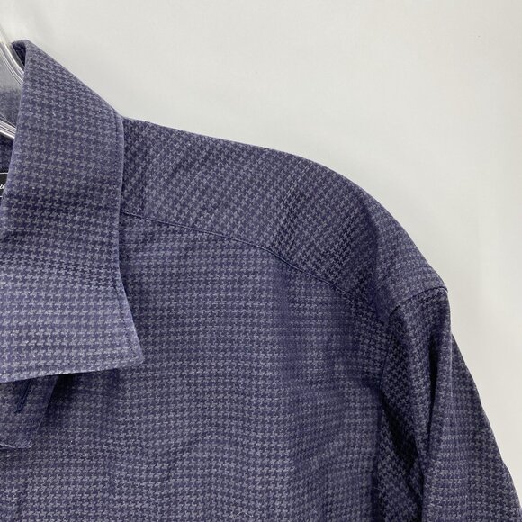Saks Fifth Avenue Grey Navy Houndstooth Button Front Shirt Cotton Mens Large - Picture 2 of 5